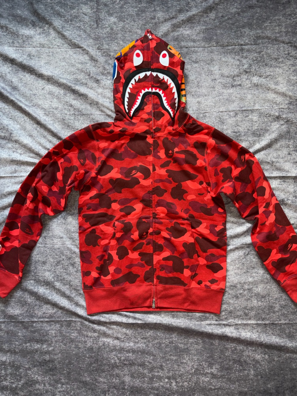 A Bathing Ape Red Camo Shark Zip Hoodie